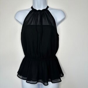 Express Halter Peplum Sheer Top Size‎ XS Black Keyhole Fairycore